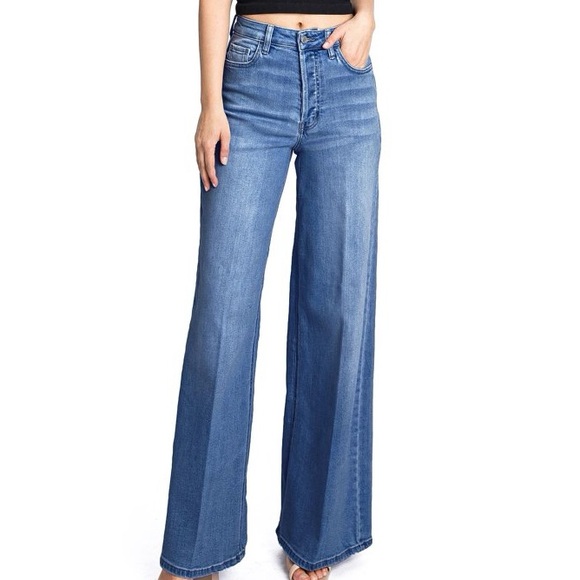 Cello Size 3 High Wasited Wide Leg Mom Blue Denim Jeans - Picture 1 of 9